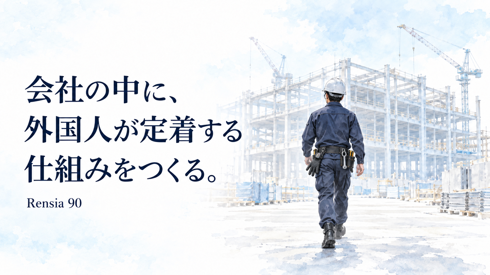 建設現場へ向かう職人の後ろ姿｜外国人が定着する仕組みをつくるrensia90